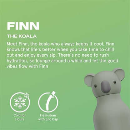 asobu Bestie Bottle Insulated Stainless Steel Water Bottle with Detachable Soft Animal Head Fun Drinking For Kids and Teens with Flexible Reusable Straw 16 Ounce (Koala) - color: FINN THE KOALA