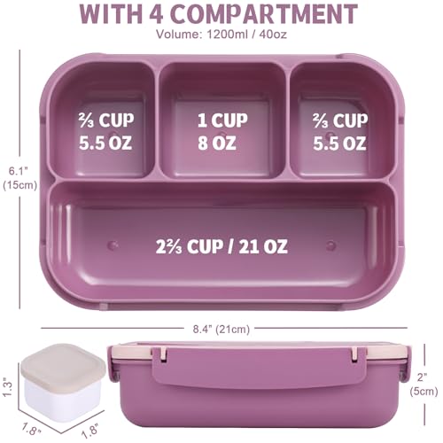 shell and turtle Bento Box Adult Lunch Box, Lunch Containers for Kids Girls Boys with 4 Compartments, Lunchable Food Container with Utensils, Sauce Jar, Muffin Liners, 40 Oz/5 Cup, Dark Purple - color: Dark Purple
