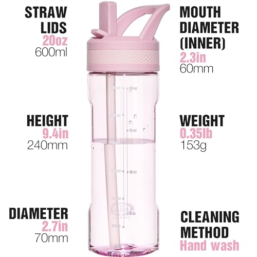 OLDLEY 20oz Kids Water Bottle with Straw, BPA-Free Tritan Water Bottle for School, Leakproof Clear Water Bottle with One Click Open, Measurement Scale, Cup Holder Friendly for Boys Girls,Pink - color: Pink