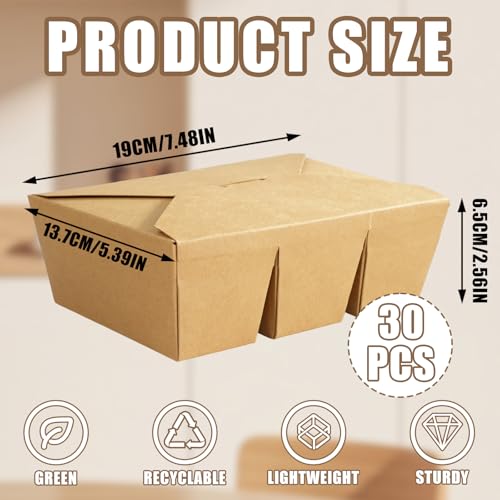 30 Pack Paper Take Out Food Containers, 3-Compartment 7.5x5.4x2.6" Kraft Brown Take Out Boxes, Disposable To Go Container Take Out Containers, Greaseproof Paper Bento Box Takeout Lunch Boxes with Lid - color: Kraft Paper Color-Snap