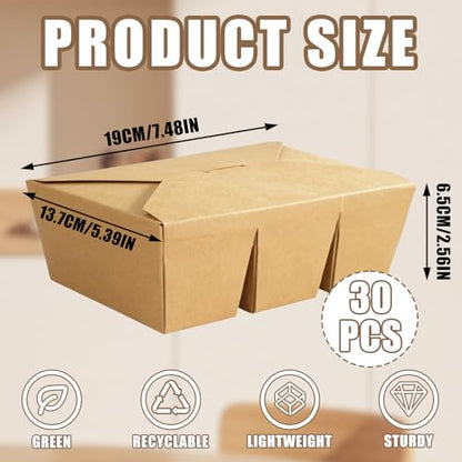 30 Pack Paper Take Out Food Containers, 3-Compartment 7.5x5.4x2.6" Kraft Brown Take Out Boxes, Disposable To Go Container Take Out Containers, Greaseproof Paper Bento Box Takeout Lunch Boxes with Lid - color: Kraft Paper Color-Snap