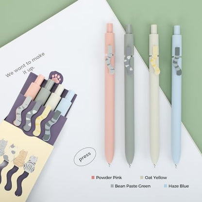 Ddaowanx Cute Cat Pens,4 Pcs 0.5mm Quick Dry Black Ink Gel Pens | Fine Point Smooth Writing Pens for Nurses and Teachers,Kawaii Office&School Supplies,Cat Lover Gifts for Women - color: 4 Pcs Morandi Cat-Black Ink