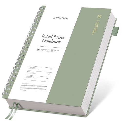 EMSHOI Lined Spiral Journal Notebook, 300 Pages, A4 Size (8.2'' x 11.2'') | College Ruled, 100 GSM Thick Paper, Flexible Plastic Cover, for School, Writing, Work, Office & Journaling (Light Green) - color: Light Green, size: A4