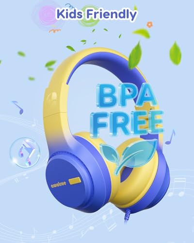 awatrue Kids Headphones, 74/85/94dB Volume Limiter, Foldable Wired Over Ear Headphones for Travel, 3.5mm Jack, Toddler Headphones for School, Chromebook, iPad, Tablet, Blue Yellow - color: Blue Yellow