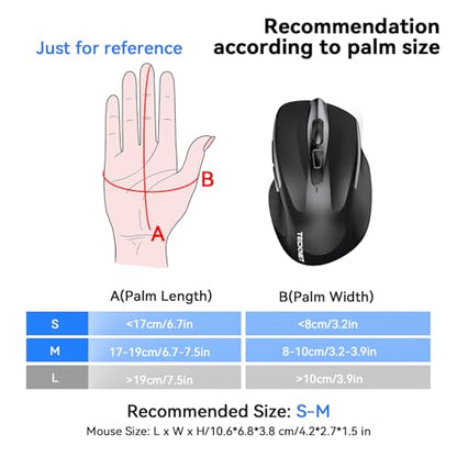 TECKNET Rechargeable Jiggler Wireless Mouse (BT5.0/3.0 & 2.4G) 4800 DPI Silent USB A & Bluetooth Mouse 6 Buttons, Wide Compatibility - Black - color: Black