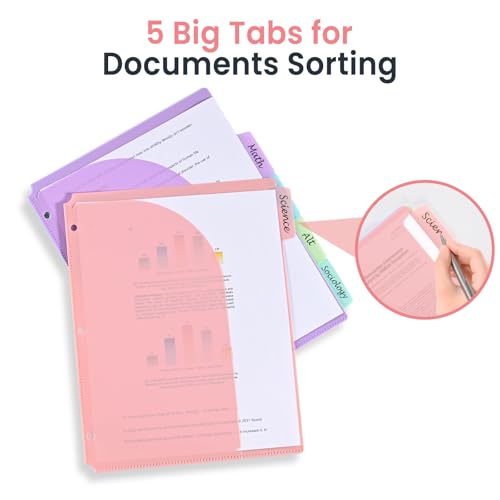 5-Tab Dividers for 3 Ring Binder, 15 Counts Binder Dividers Index with Pockets, 8.5 x 11'' Binder Dividers with 1/5 Cut Tabs for School Office (XY026) (3)