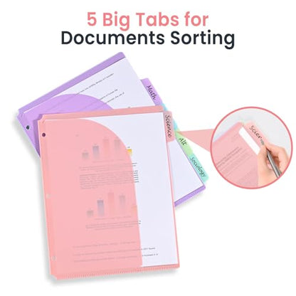 5-Tab Dividers for 3 Ring Binder, 15 Counts Binder Dividers Index with Pockets, 8.5 x 11'' Binder Dividers with 1/5 Cut Tabs for School Office (XY026) (3)