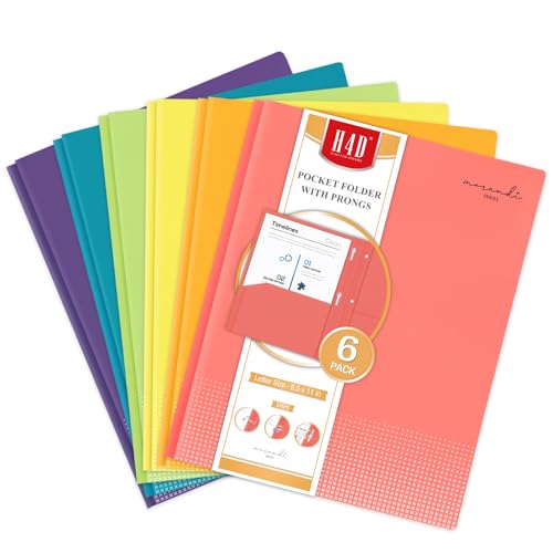 H4D Plastic 2 Pocket Folders with Prongs, 8.5x11, Primary Colors, 6 Pack | 3 Prongs, Letter Size, Heavyweight, Durable, Waterproof, PP Plastic, Bright Colors - color: Primary Colors