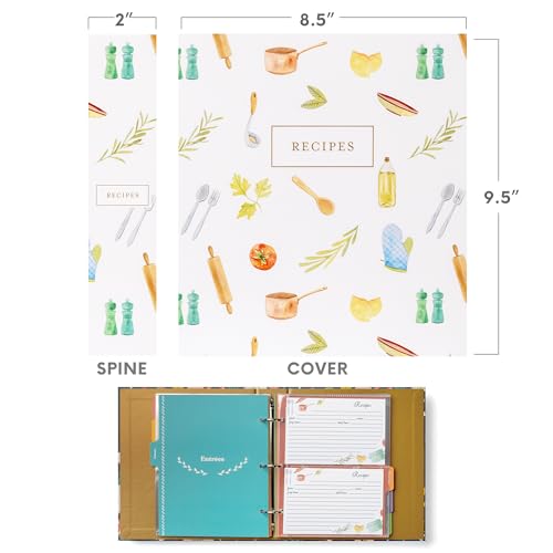 Jot & Mark 8.5"" x 11"" Sturdy 3 Ring Recipe Binder with Spill-Proof Clear | 50 Recipe Cards + 25 Sleeve Protectors + 5 Full-Page Sleeves + 6 Divider Tabs | 8.5x11 3-Ring - color: Kitchen Toolkit, size: 8.5" x 11"