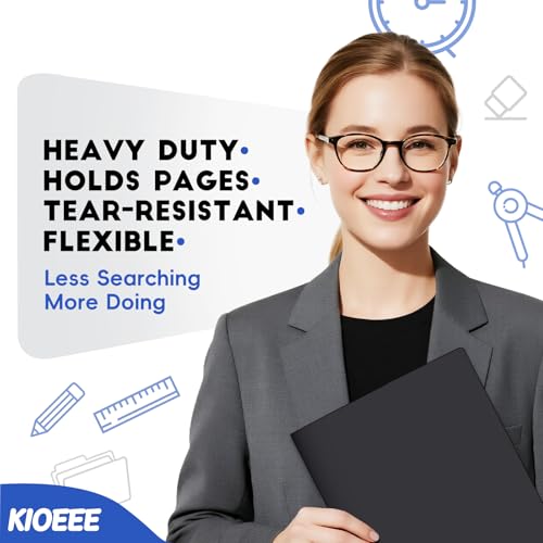 Plastic Folders with Pockets (6 Pack). Heavy Duty Plastic Folders with 2 Pocket and Business Card Slot. Fit Letter Size Paper, Black for School - size: 2 Pocket