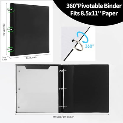 360 Degree Pivotable Binder, Upgraded 3 Ring Binder 1 inch, Flexible Binders 3 Ring, Foldable Three Ring Binders- Black - color: Black, style: 1 PCS Customizable Cover