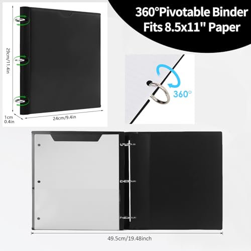 360° Pivotable 3 Ring Binder, Upgraded Foldable Binders 1 inch 2 Pack, Thin Small Three Ring Binder Fits 8.5" x 11", for Home, School and Office Binders Supplies - Black - color: Black, style: 2 PCS Customizable Cover