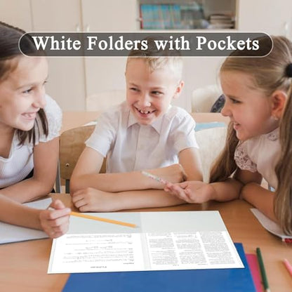 Zzrywuty 100 Packs Two Pocket File Folders with Business Card Slot,Textured Paper,Letter Size,Holds 100 Sheets for School,Office,Business,White - color: 100pcs-white