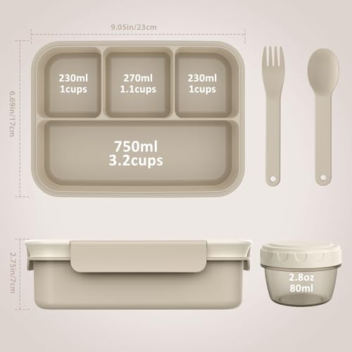 Caperci Bento Box Adult - 50 oz Large Lunch Containers for Adults and Teens, 4-Compartment Bento Lunch Box with Utensils & Leak Proof Sauce Cup, Dishwasher Safe, Durable, BPA-Free (Mocha) - color: Mocha