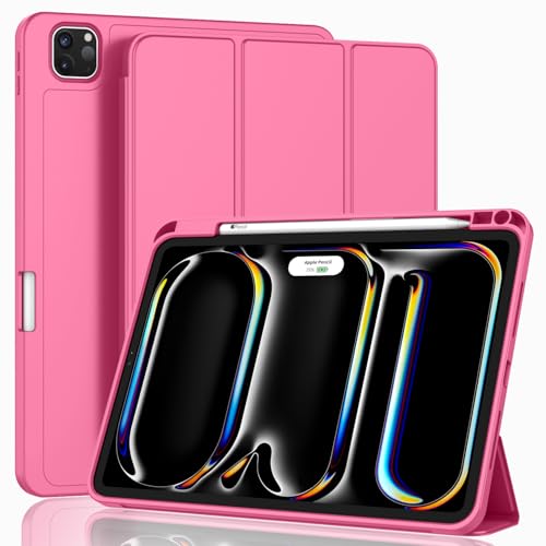 ZryXal iPad Pro 11 Inch Case (M5) 2025/ (M4) 2024 (Model: A2836/A2837/A3006), Trifold Stand Smart Cover with Pencil Holder and Soft TPU Back, Auto Wake/Sleep (New Peach Red) - color: New Peach Red