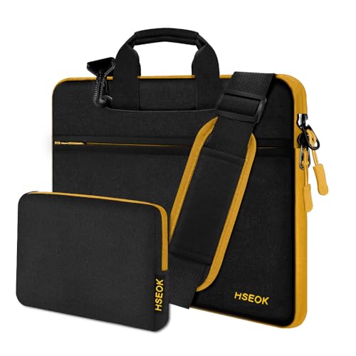 Hseok Laptop Shoulder Bag 13-14 inch Shockproof Water-Resistant HandBag with Small Case Compatible with MacBook Pro/Neo 14" M5/M4/M3/M2/M1, Mac Air/Pro 13.3", XPS 13/14, Most 13"-14" PC,Black-yellow - color: Black-yellow, size: 13"-14"