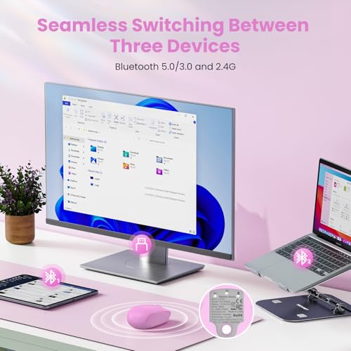 TECKNET Wireless Mouse,Bluetooth Mouse (BT5.3/5.0 & 2.4G) with USB Receiver Silent Optical Computer Mice，Wide Compatibility - color: Red