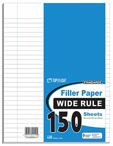 Top Flight Filler Paper 10.5 x 8 Inches Wide Rule 150 Sheets (Pack of 4)