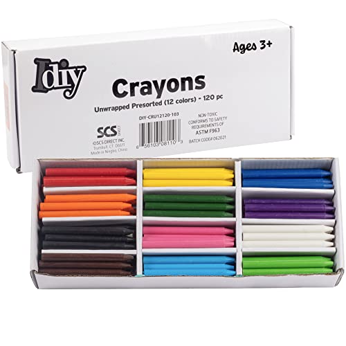 IDIY Unwrapped Bulk Wax Crayons 120 Count - 12 Assorted Colors (10 Each) Paperless & Pre-Sorted, Non-Toxic, ASTM Safety Tested for Kids, Teachers, Restaurants, Preschool Classroom Art Supplies - size: 1 Count (Pack of 120)