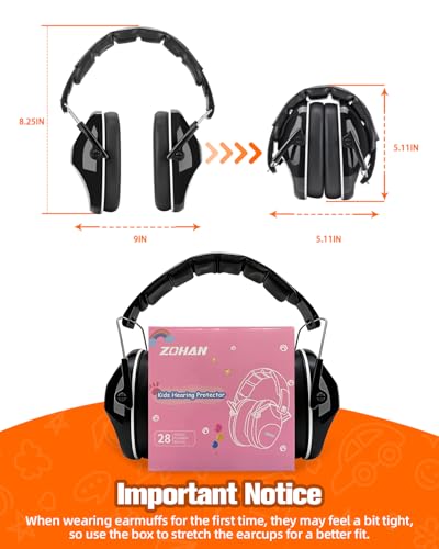ZOHAN 032 Kids Noise Canceling Headphones - 25dB NRR Kids Ear Protection Earmuffs for School, Monster Jam, Fireworks, Travel, Air Show, Concert, Autism - Black - color: 1pack - Black
