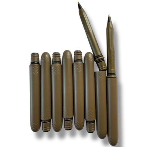 The USA Made Pocket Pen – 8 Pack – compact, affordable, lightweight, EDC black ink ballpoint pen – waterproof and floats – carries small, writes big (Flat Dark Earth) - color: Earth Green