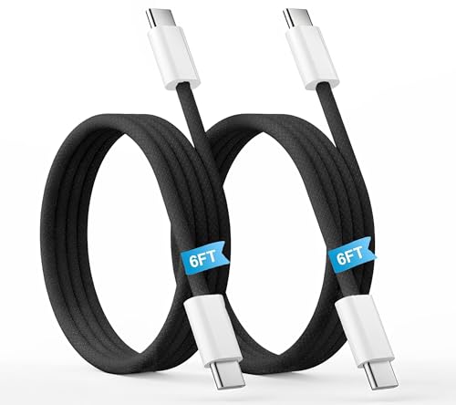 【2-Pack 6.6FT】 USB C to USB C Fast Charging Cable, Braided Type-C Cord for iPhone 17/16/15/Pro/Max, iPad Pro/Air/Mini, MacBook, Galaxy S24/S23/S22, Pixel 7/6-60W PD Durable Charger Cable, Black - style: Type C 6.6FT (Black)