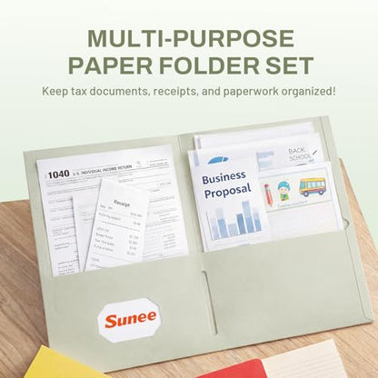 SUNEE Folders with Pockets (25 Pack, Grayish Green), 2 Pocket Folders Fit Letter Size, Paper File Folder for School Office Home Business, Textured Paper - color: Grayish Green, style: 25-Pack