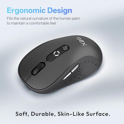 XBG B15 Tri-Mode Wireless Mouse, Bluetooth 5.0/4.0 & 2.4G, 5 Adjustable DPI, Type-C Rechargeable with 3-Level Battery Indicator, Ergonomic Silent Design for Office/Laptop/Travel - style: B15-Black