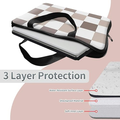 Universal Laptop Sleeve Tablet Case 12 inch, Brown Checkered Slim Carrying Case Handbag Travel Laptop Bag for Surface Pro 9 8 7/Laptop Go 2 3, MacBook Air 11/12 - color: Brown Checkered, size: 12 inch