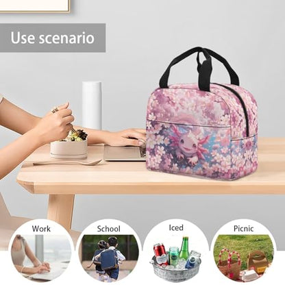 Cute Axolotl Lunch Bag for Girls Portable Handle Large Thermal Cooler Bag Kids Insulated Lunch Box Multifunctional for Elementary Middle School High School - color: Cute Axolotl