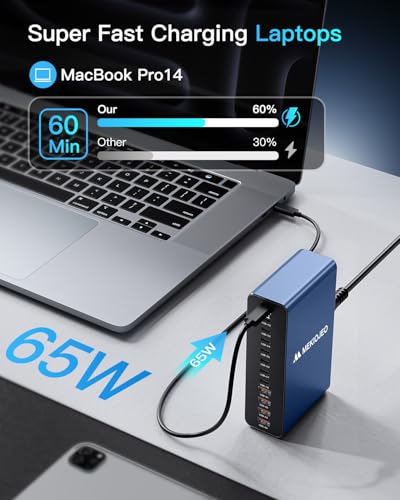 12 Ports Aluminum Alloy 380W Charging Station Fast USB C Charger Block | 65W Laptop GaN Charger for MacBook Pro/Air/iPad Pro/iPhone (Blue) - color: Blue