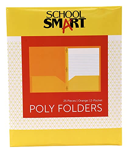 School Smart 2-Pocket Poly Folders with Fasteners, Letter Size, Orange, Pack of 25 - color: Orange, style: Fasteners