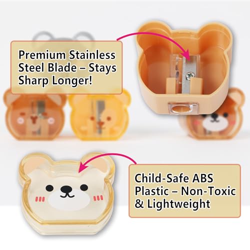 Smilo Cute Pencil Sharpener Manual, Animal Design, Single Hole, 8 Pack | Handheld Color Pencil Sharpeners, Easy Open Tray, Portable to Carry, Back to School, Classroom Rewards, Office Desks Supplies