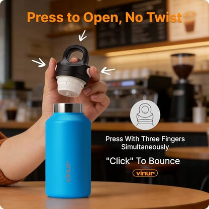 Vinur Small Water Bottle 12 oz Stainless Steel Leak Proof Water Bottle for School, Reusable Insulated Water Flask with Push Button Lid | Leak Proof | One-Hand Operation, Sky Blue - color: Sky Blue, size: 12 Ounces