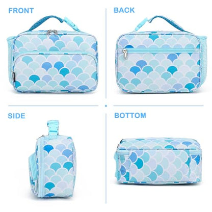 FlowFly Kids Lunch box with buckle Insulated Cooler Back to School Thermal Meal Tote Kit for Girls, Boys (Mermaid) - color: Mermaid