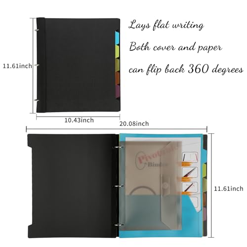 Pivotable Refillable Notebook, 3 Ring Binder Notebooks 1 Inch, Notebook with Dividers and Pockets, Folder Notebook, Flexible Binder, Soft Binders 3 Ring, Foldable Binder- Black - color: 1 Pcs Black