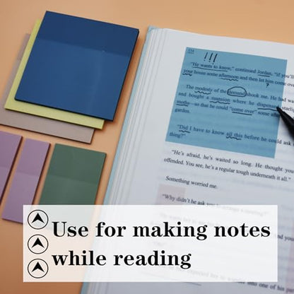 YOUDEFUL Translucent Sticky Notes, Cute Clear Sticky Notes, 3"x3" Waterproof Transparent Sticky Note Pads for Books Annotation, Clear Post it Notes for Bible Journaling Study - size: Square Blue