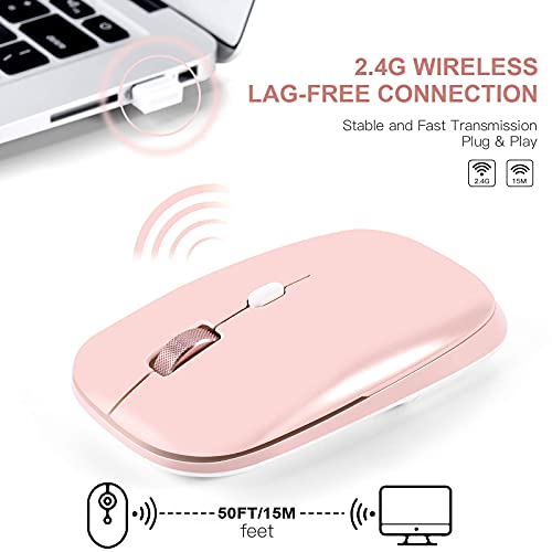 PINKCAT Wireless Flat Mouse, 2.4G Optical Mouse for Laptop, PC, Chromebook, Notebook, Especially Designed for Computer Bags (Pink) - color: Pink