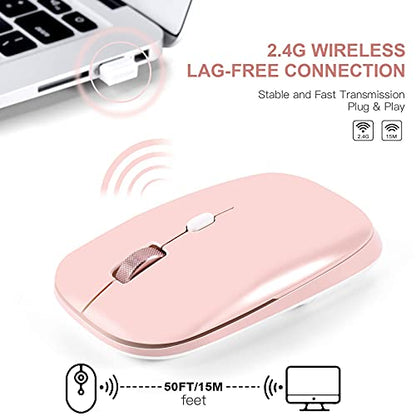 PINKCAT Wireless Flat Mouse, 2.4G Optical Mouse for Laptop, PC, Chromebook, Notebook, Especially Designed for Computer Bags (Pink) - color: Pink