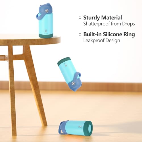 Kids Insulated Water Bottle with Straw Lid & Silicone Handle,12oz Kids Leak Proof Water Bottle for School Boys Girls,Double Wall Vacuum Stainless Steel with Non-slip Silicone Base(Light Green) - color: Bluish Green, size: 12 Ounces