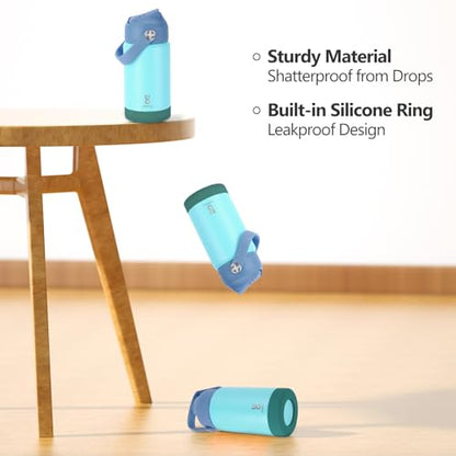 Kids Insulated Water Bottle with Straw Lid & Silicone Handle,12oz Kids Leak Proof Water Bottle for School Boys Girls,Double Wall Vacuum Stainless Steel with Non-slip Silicone Base(Light Green) - color: Bluish Green, size: 12 Ounces