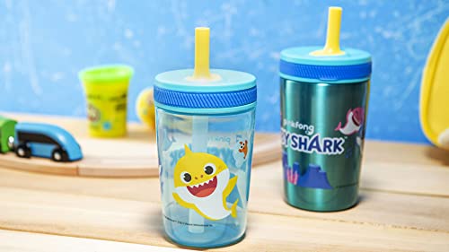 Zak Designs Baby Shark Kelso Tumbler Set, Leak-Proof Screw-On Lid with Straw, Bundle for Kids Includes Plastic and Stainless Steel Cups with Bonus Sipper (3pc Set, Non-BPA) - color: Baby Shark, size: 3 Piece Set (Pack of 1)