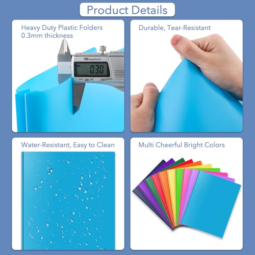 Briartw 6-Pack Navy Blue Heavy Duty Plastic Pocket Folders with Prongs, 3-Ring Letter Size, 2 Pockets & 2 Card Slots for Professional Office, Business, College - color: Navy Blue