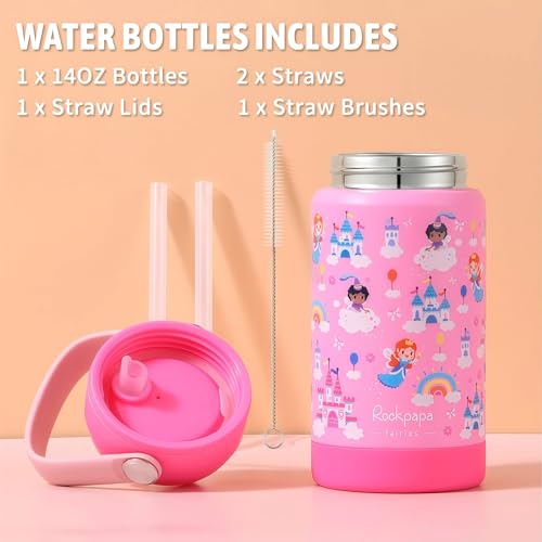 rockpapa Kids Lunch Box Set with 14oz Insulated Water Bottle & Lunch Bag, Leakproof 5.5 Cups Bento Box for School & Children, BPA-Free, Microwave Safe for Boys Girls (Pink Fairies) - color: Pink Fairies