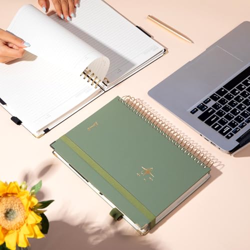 FLYING EAGLE Leather Spiral Notebooks for Work 5 Subject Notebook College Ruled with Dividers Pen, 360 Pages B5 Hardcover Lined Journals for Women Men Writing,Green - color: A.green