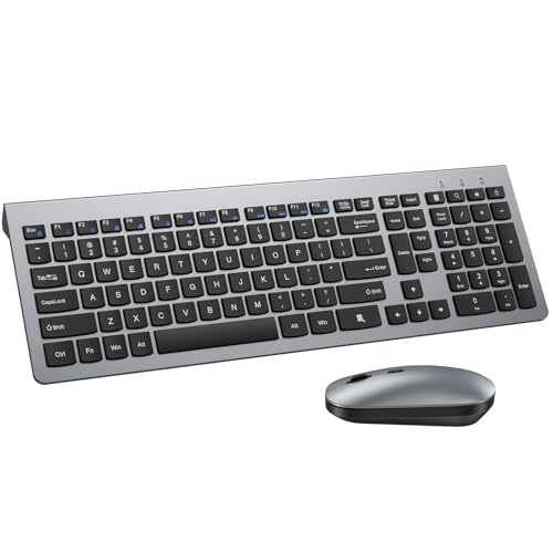 Wireless Keyboard and Mouse Combo,Ultra Slim Design Full Size Keyboard and 3 DPI Adjustable Optical Mouse,Sleep Mode,2.4G Lag-Free Cordless Keyboard Mice Set for Computer,Laptop,PC,Mac,Windows - color: Black Gray