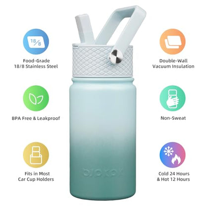 BJPKPK Insulated Water Bottle, 15oz Stainless Steel with Straw Lid | Leak Proof, BPA-Free, Vacuum Insulated, Keep Drink Cold & Hot, Metal Water Bottle for Travel, Gym, Office, Cupholder Friendly - color: Milk Blue, style: N-15oz-Color Lid