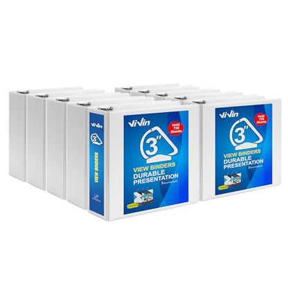 ViVin Durable 3 inch D Ring View Binder, Large 3" Slant-D Ring with 725-Sheet Capacity, Fit 8.5" x 11" Paper, 10 Pack(White) - color: White, size: 3 Inch, style: 10 Pack