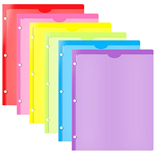 Heavy Duty Plastic Folder with Clear Front Pocket and 3 Holes- 6 Pack, Assorted Colors 3 Hole Punched Folder for 3 Ring Binders,2 Pocket Folders with Card Slot for Letter Size Paper - size: 6, style: Heavy Duty 2 Pockets with 3 Holes