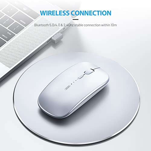 INPHIC Rechargeable Wireless Computer Bluetooth Mouse Tri-Mode | BT 5.0/4.0+2.4G, Multi-Device Slim Silent Mouse, 2400 DPI Portable Mouse for iPad MacBook Laptop Android Tablet Windows PC - color: Silver, style: 2.4G